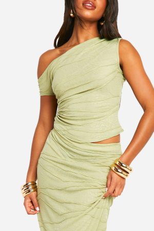 Textured Asymmetric Ruched Side Top