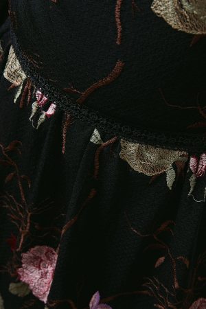 Floral Embroidered Mesh Trim Detail Angel Sleeve Mini Dress