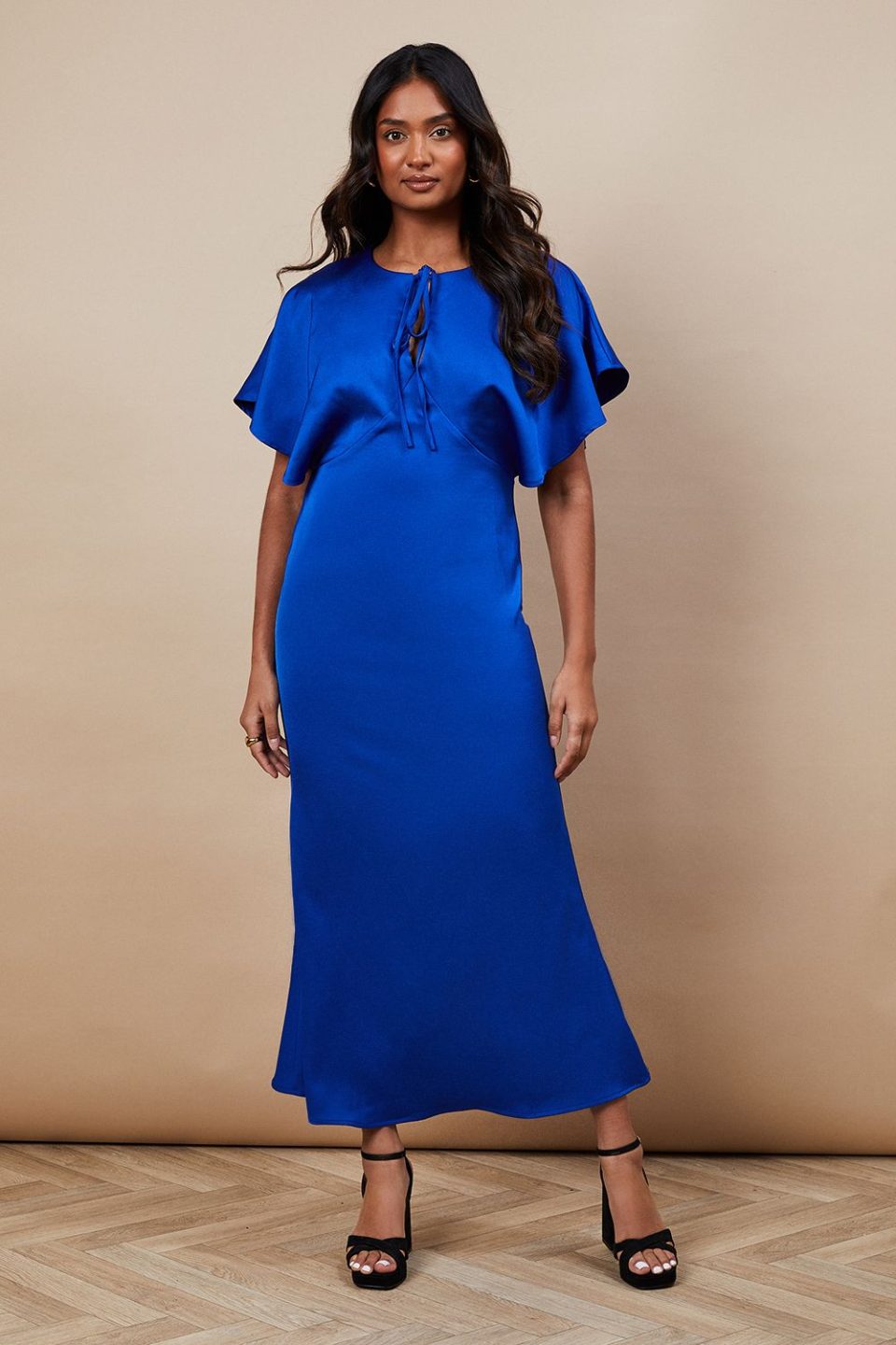Occasion Tie Neck Satin Midi Dress