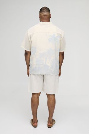 Plus Oversized Crochet Palm Tree Jacquard Shirt