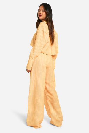 Linen Look Stripe Cropped Shirt & Wide Leg Trousers