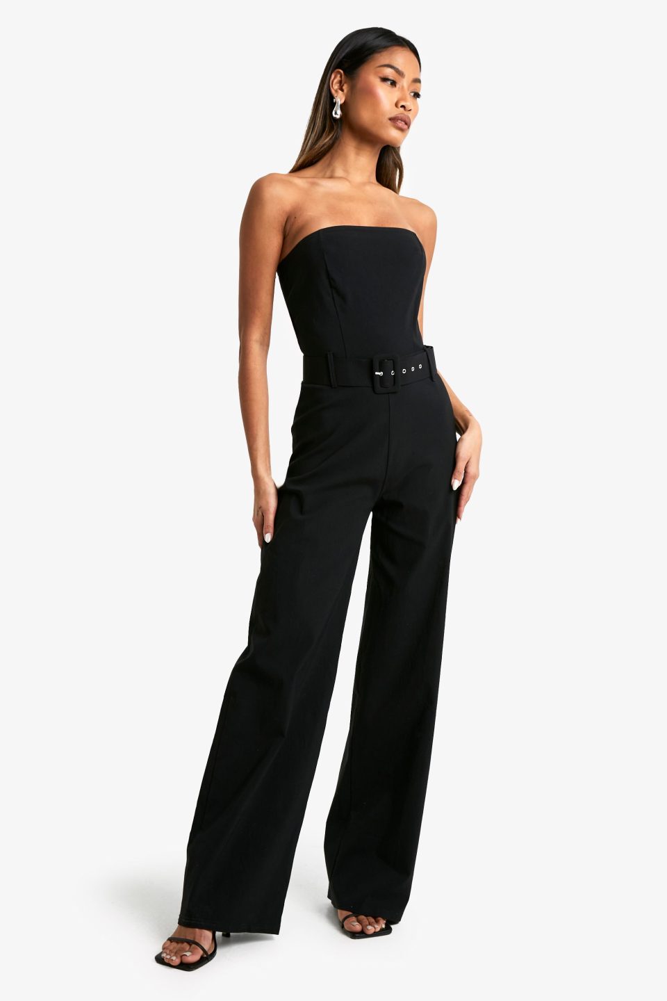 Belt Trim Bandeau Wide Leg Jumpsuit