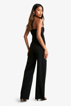 Belt Trim Bandeau Wide Leg Jumpsuit