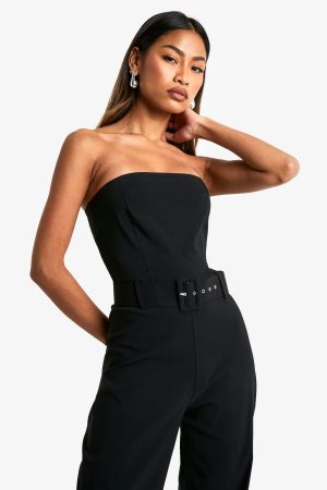 Belt Trim Bandeau Wide Leg Jumpsuit