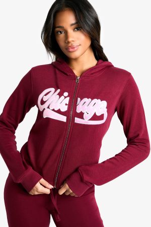 Chicago Applique Zip Through Shrunken Tracksuit