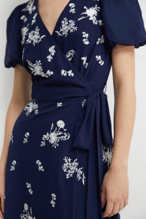 Placement Embroidery Puff Sleeve Bridesmaids Maxi Dress