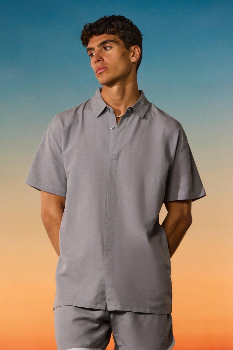 Oversized Linen Blend Concealed Placket Shirt