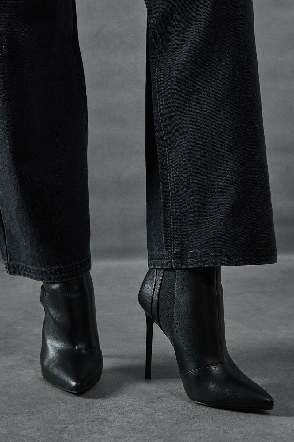 Leather Look Stiletto Heel Ankle Boots
