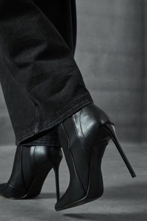 Leather Look Stiletto Heel Ankle Boots