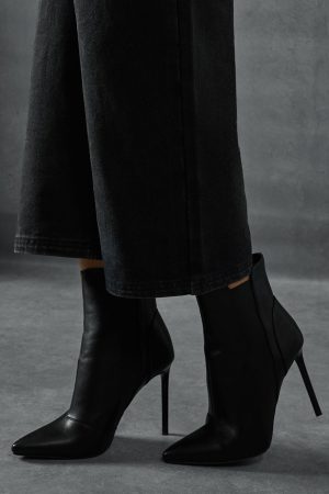 Leather Look Stiletto Heel Ankle Boots