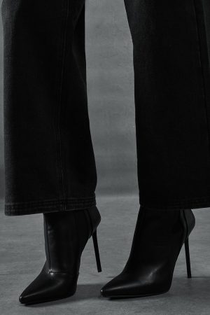 Leather Look Stiletto Heel Ankle Boots
