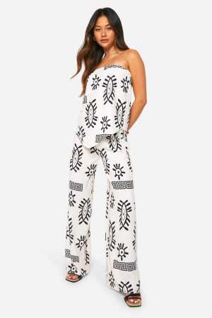 Hammered V Hem Boho Bandeau & Wide Leg Trousers
