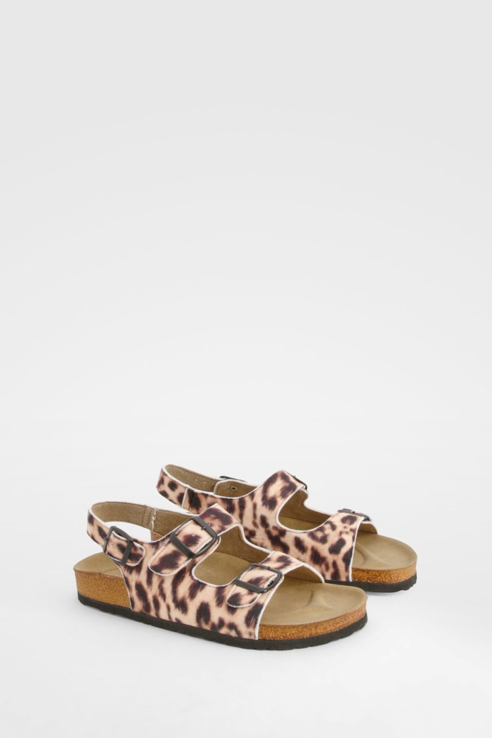 Leopard Print Textile Double Strap Footbed Sandals