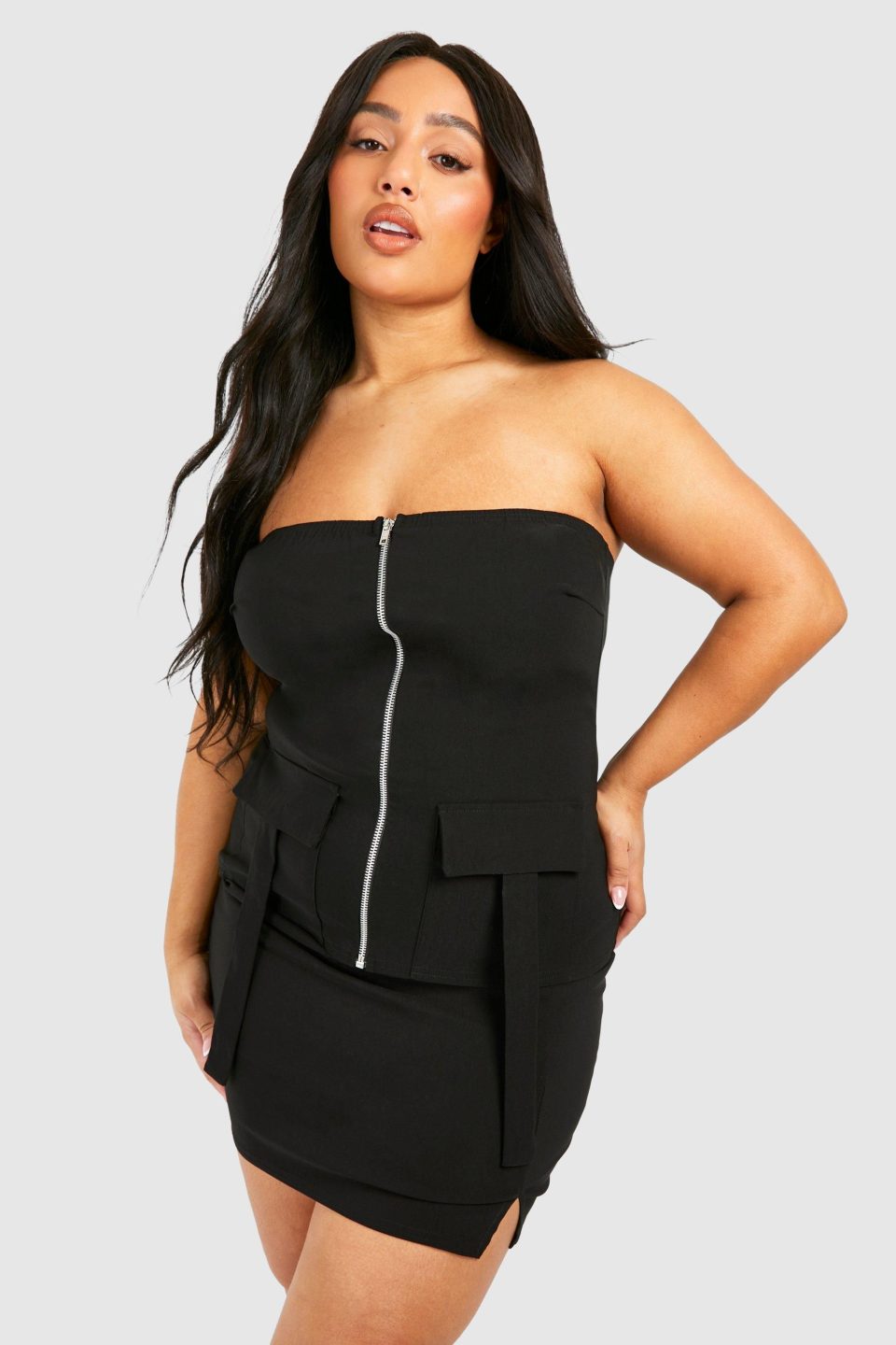 Plus Bandeau Zip Up Pocket Detail Top