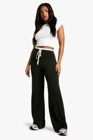 Peached Jersey exposed waistband wide leg trouser