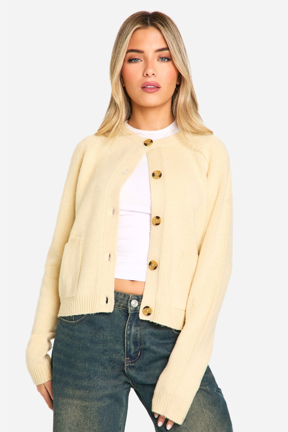 Soft Knit Boxy Cardigan With Pockets