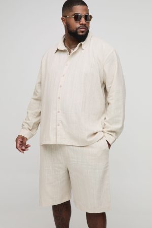 Plus Linen Oversized Shirt & Relaxed Short Set