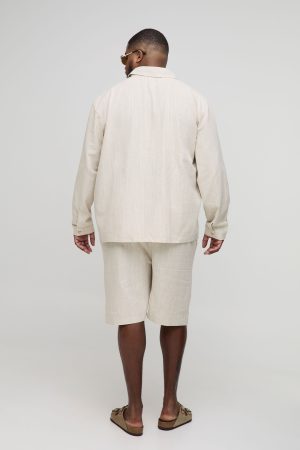 Plus Linen Oversized Shirt & Relaxed Short Set