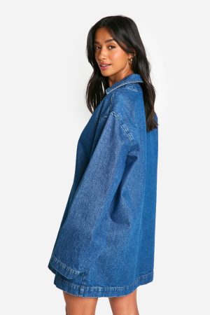 Petite Flare Sleeve Denim Shift Dress