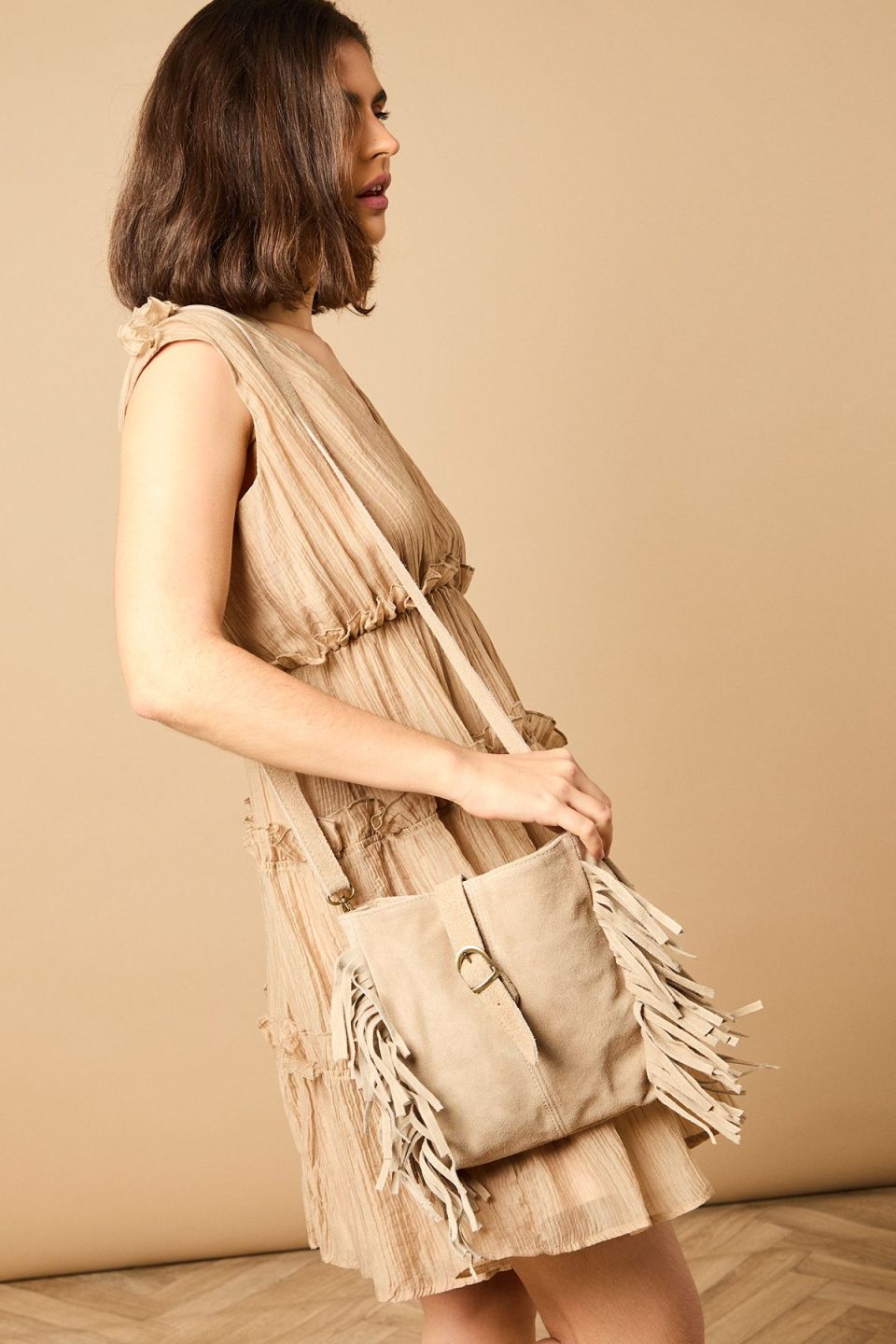 Orithya Suede Tassel Detail Shoulder Bag