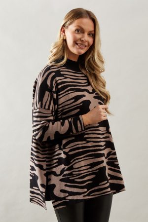 Animal High Neck Knitted Poncho