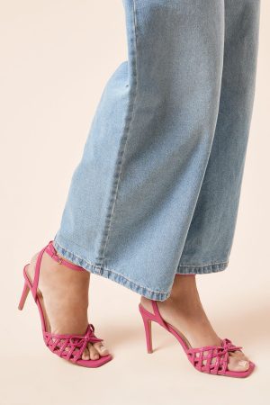 Satsuma Faux Leather Lattice Bow High Stiletto Sandals