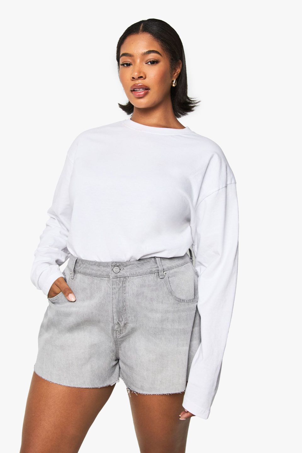 Plus Raw Hem Denim Short