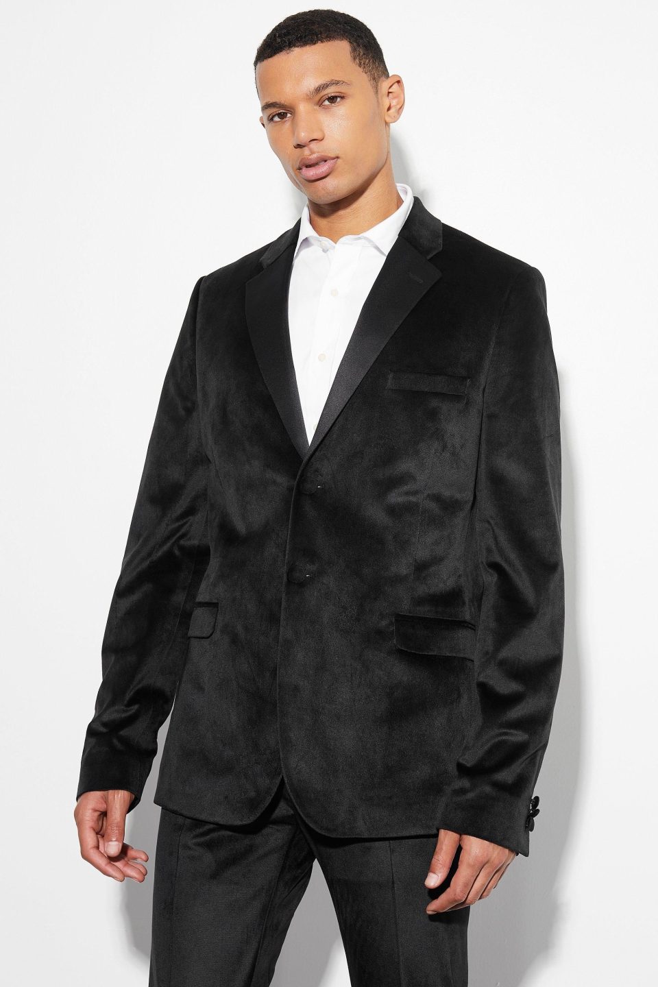 Tall Skinny Velour Satin Lapel Suit Jacket