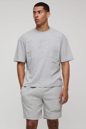 Oversized Boxy Homme Printed Embossed T-Shirt & Short Set