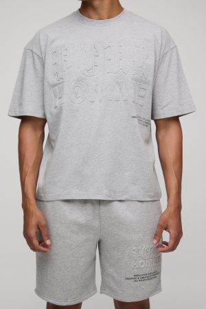 Oversized Boxy Homme Printed Embossed T-Shirt & Short Set