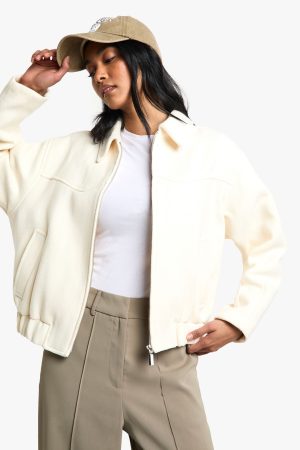 Textured Wool Look Bomber Jacket