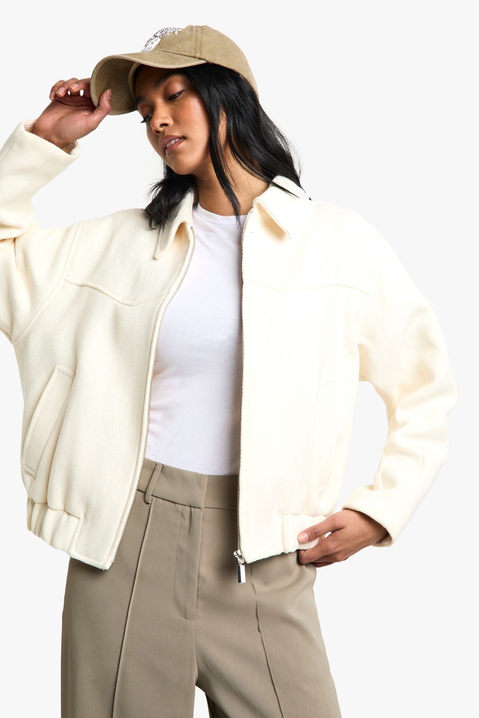 Textured Wool Look Bomber Jacket