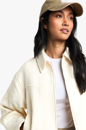 Textured Wool Look Bomber Jacket
