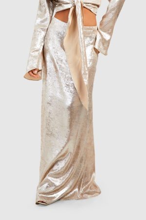 Petite Metallic Bias Cut Maxi Skirt