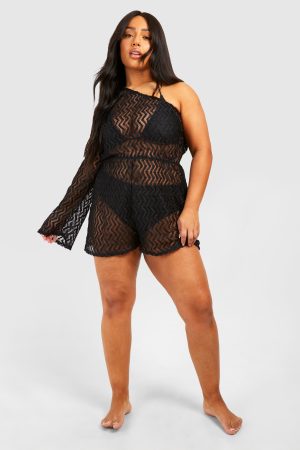 Plus Jersey Knitted One Shoulder Beach Playsuit