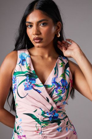 Petite Printed Ruched Slinky Dress