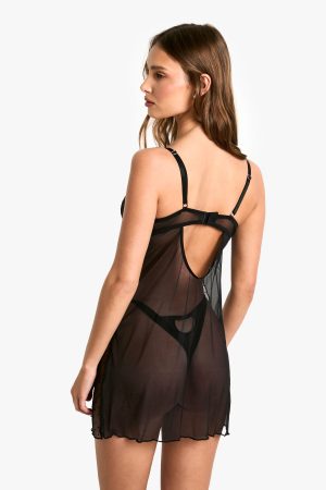 Heart Trim Flock Mesh Chemise
