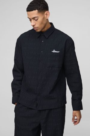 Man Oversized Long Sleeve Seersucker Shirt & Trouser Set