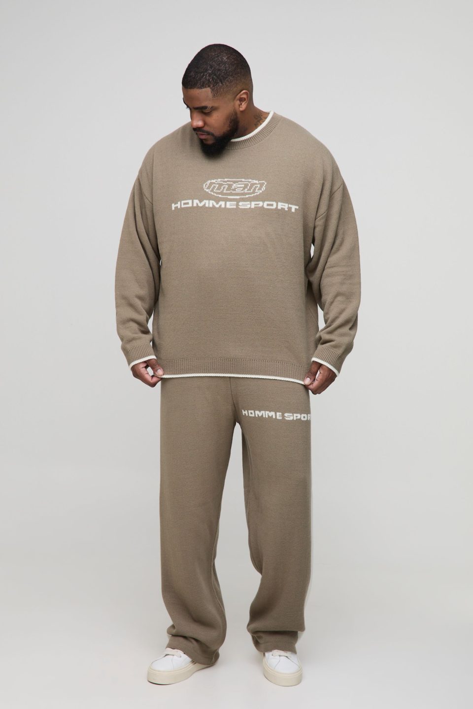 Tall Oversized Boxy Homme Sport Knitted Tracksuit