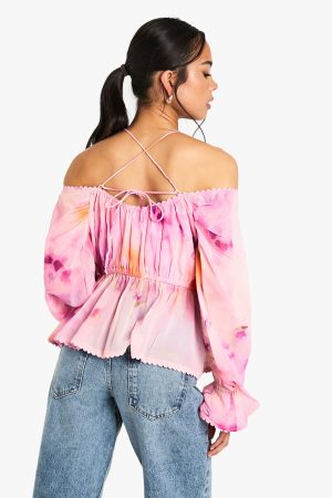 Floral Print Off The Shoulder Woven Blouse