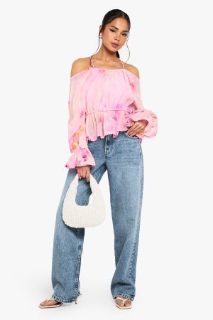 Floral Print Off The Shoulder Woven Blouse