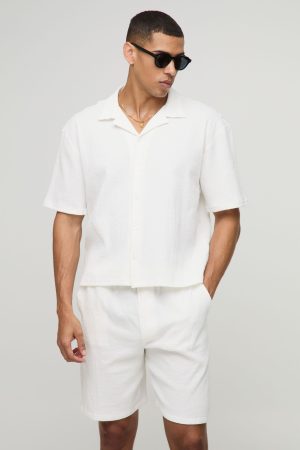 Oversized Boxy Seersucker Crinkle Shirt & Short Set