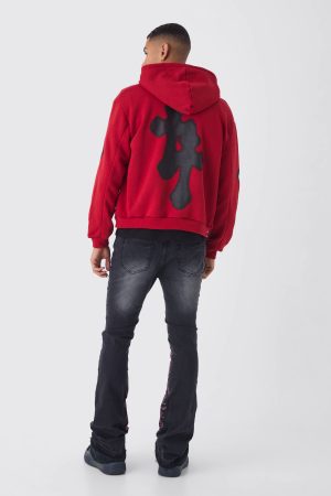Oversized Boxy Spray Cross Zip Through Hoodie
