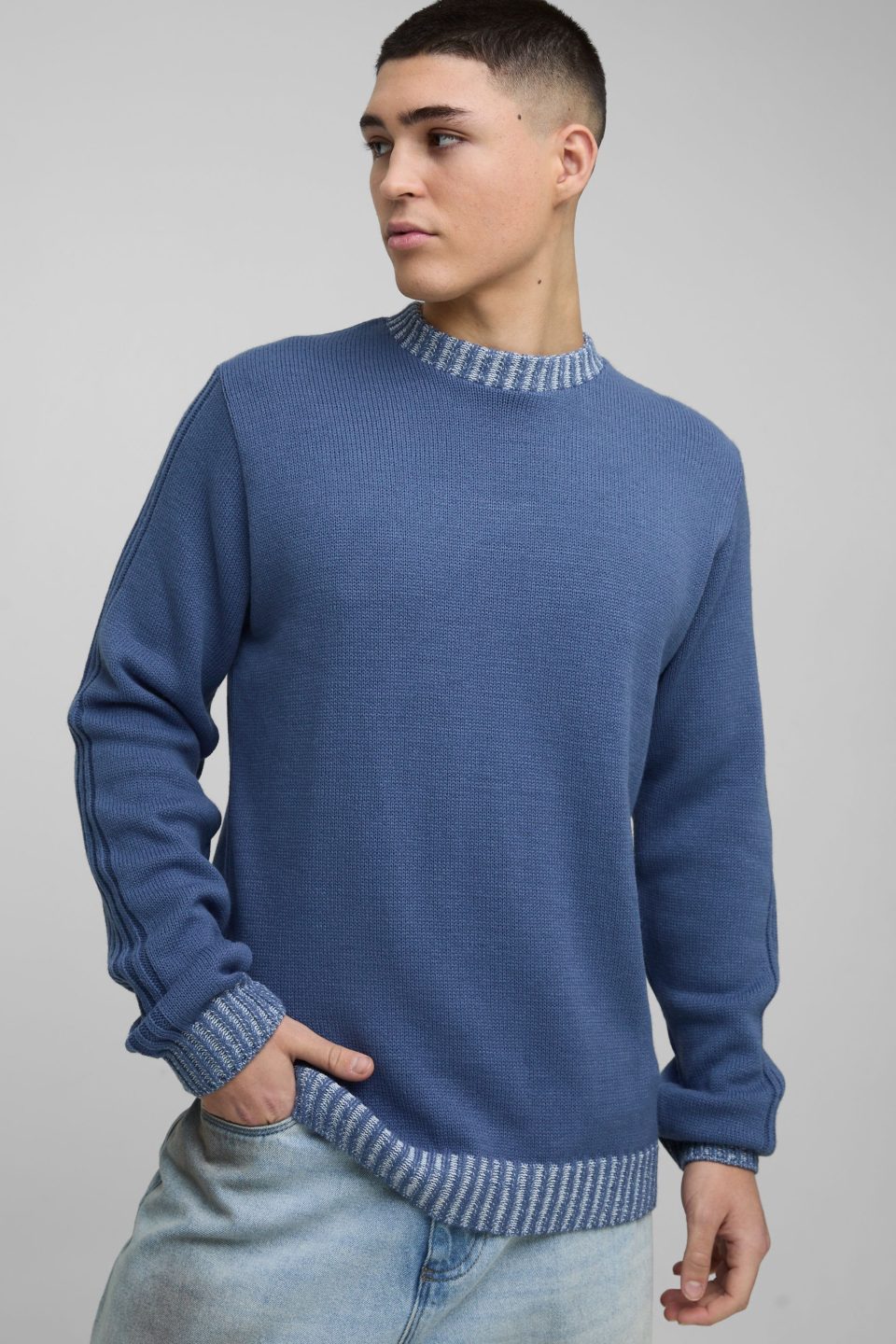Regular Fit Contrast Rib Knit Sleeve Jumper
