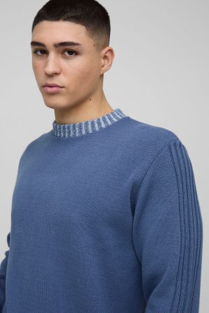 Regular Fit Contrast Rib Knit Sleeve Jumper
