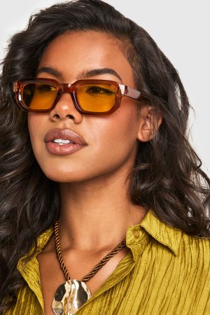 Orange Lens Chunky Square Sunglasses