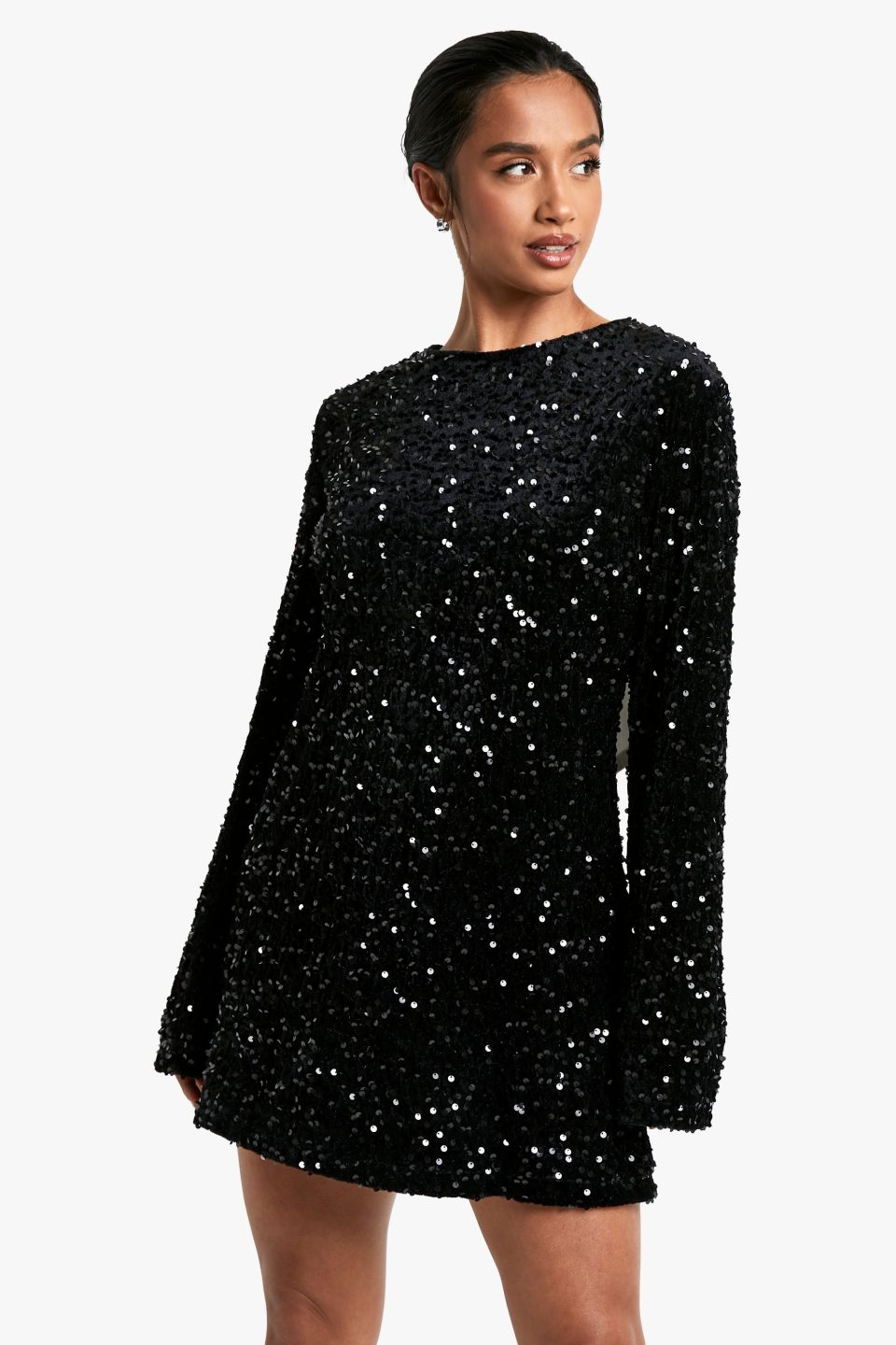 Petite Velvet Sequin Bow Back Mini Dress
