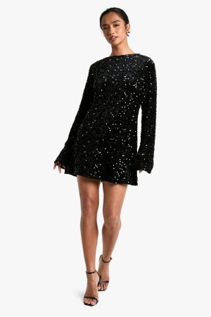 Petite Velvet Sequin Bow Back Mini Dress