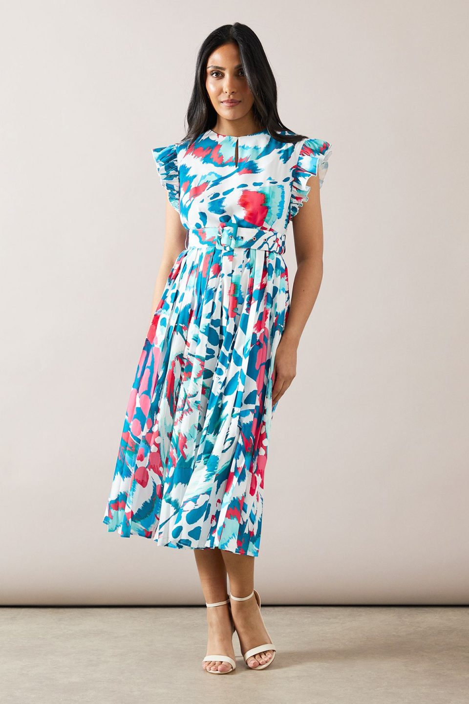 Petite Butterfly Pleated Midi Dress