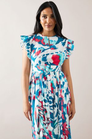 Petite Butterfly Pleated Midi Dress